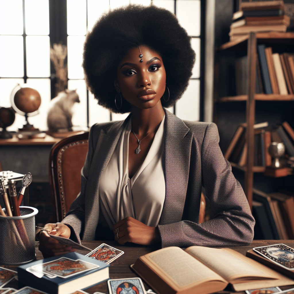 give-me-a-realistic-picture-of-a-professional-black-woman-reading-tarot-card-to-take-control-of-her-life-in-her-office_ai_image_1715304249.png